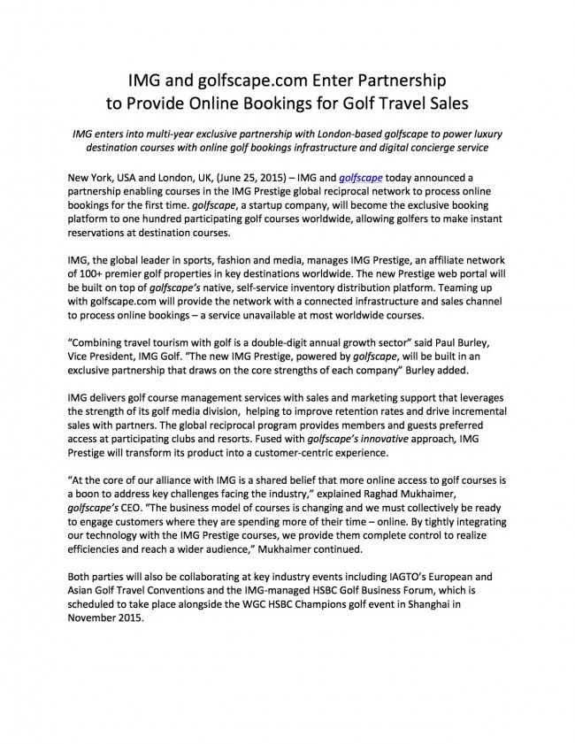 IMG & golfscape Press Release